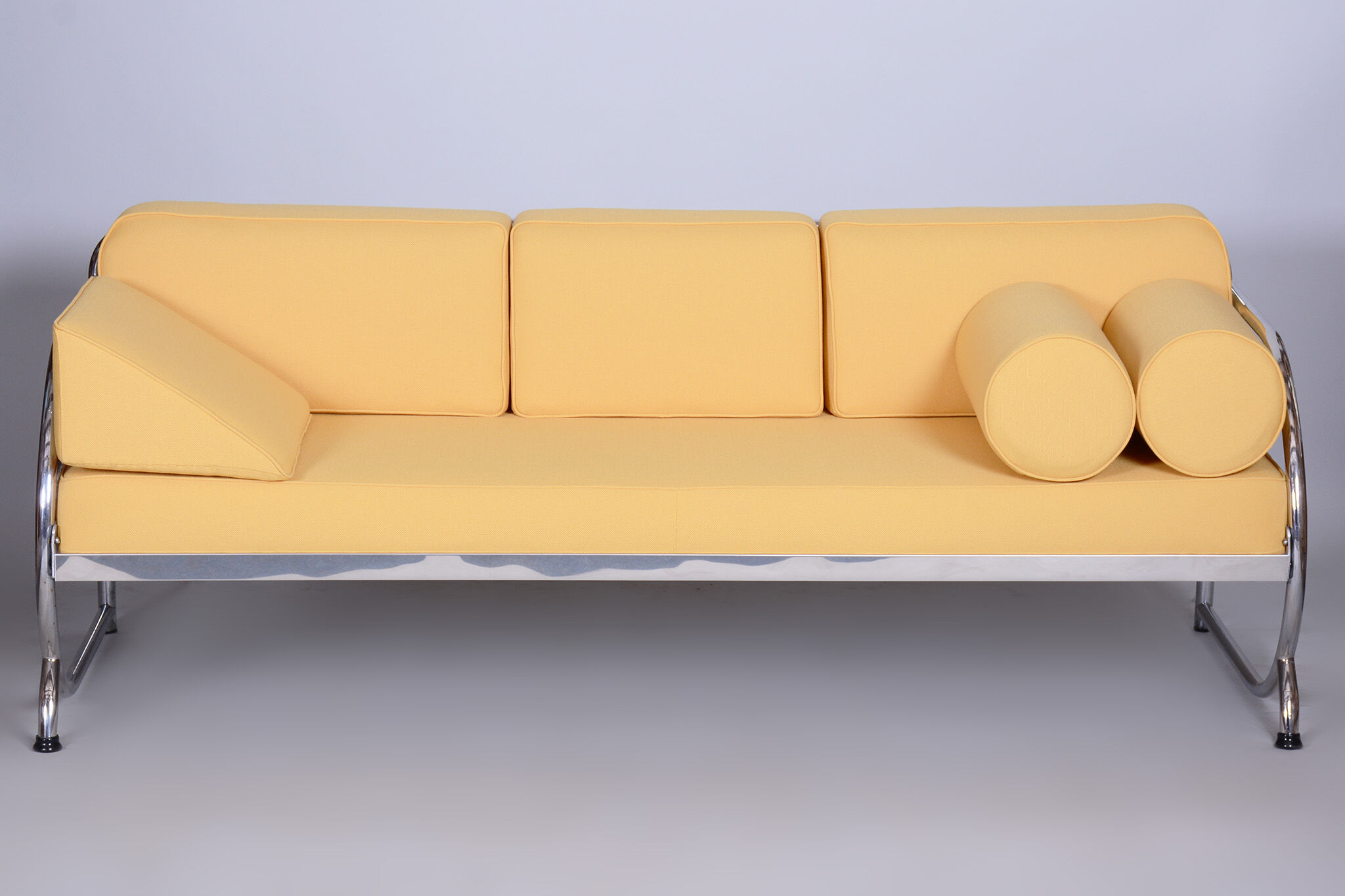 Canapé tubulaire en cuir jaune Bauhaus entièrement restauré, Robert Slezák, années 1930