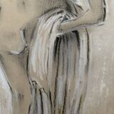 Signed charcoal pastel white portrait of a woman "the white towel"