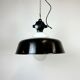 Industrial black enamel lamp with glass cover, 1950s