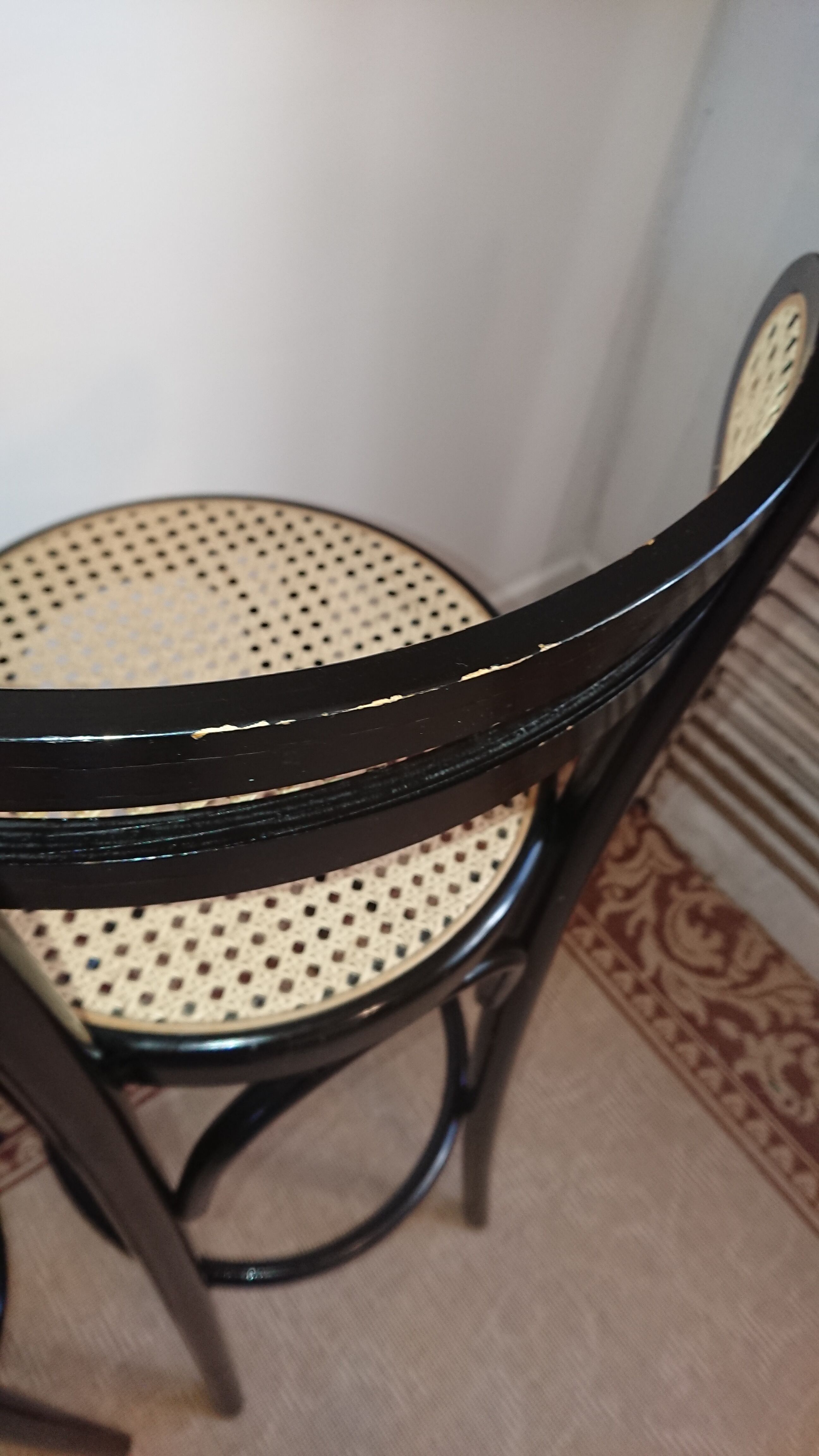 Canned stools black lacquered backrest