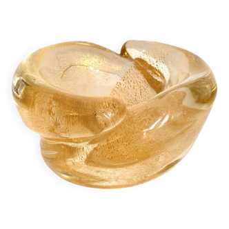 Vintage Thick Murano Glass Ashtray - Catchall with Gold Leaf, Italy