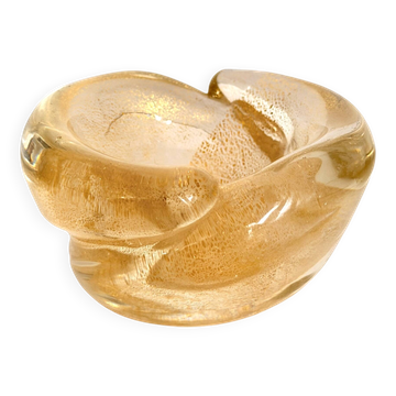 Vintage Thick Murano Glass Ashtray - Catchall with Gold Leaf, Italy