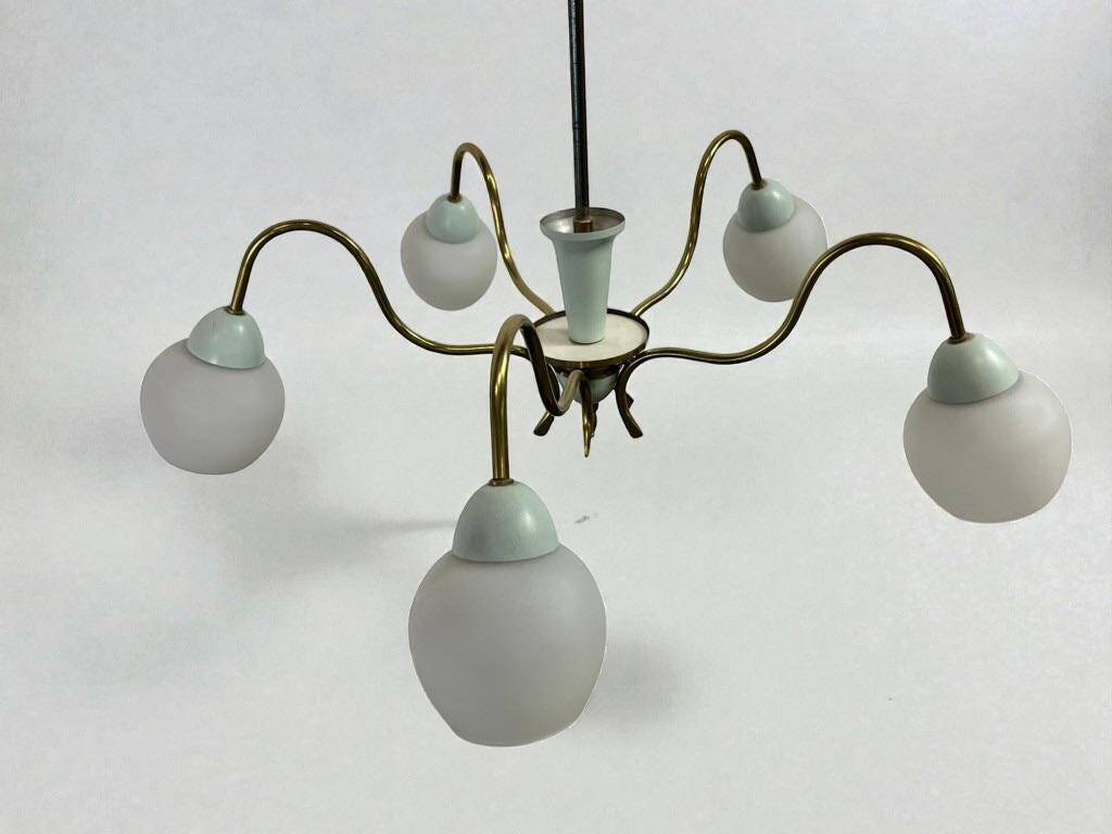 vintage 'gold' chandelier / pendant with mint blue accent