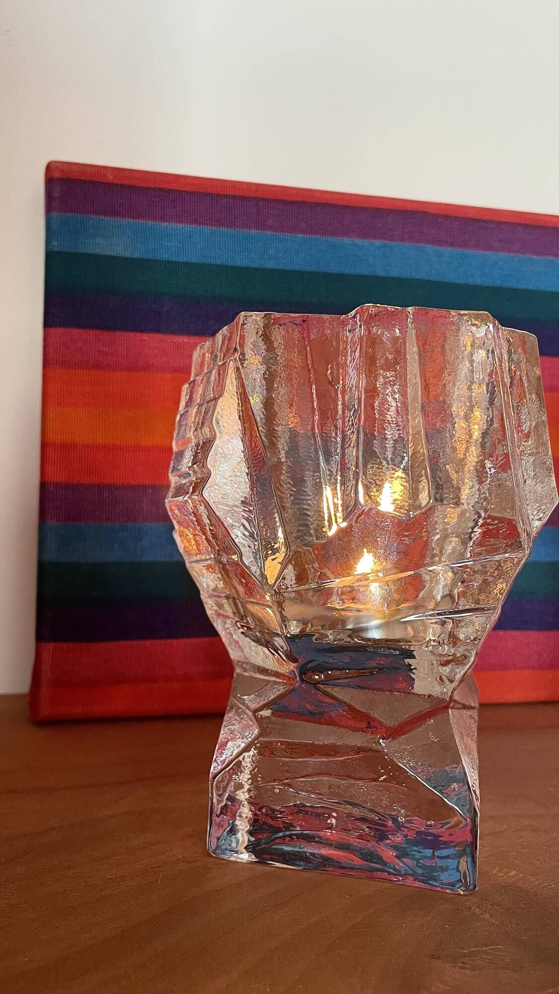 Set of 2 Swedish brutalist frosted glass candle holders.