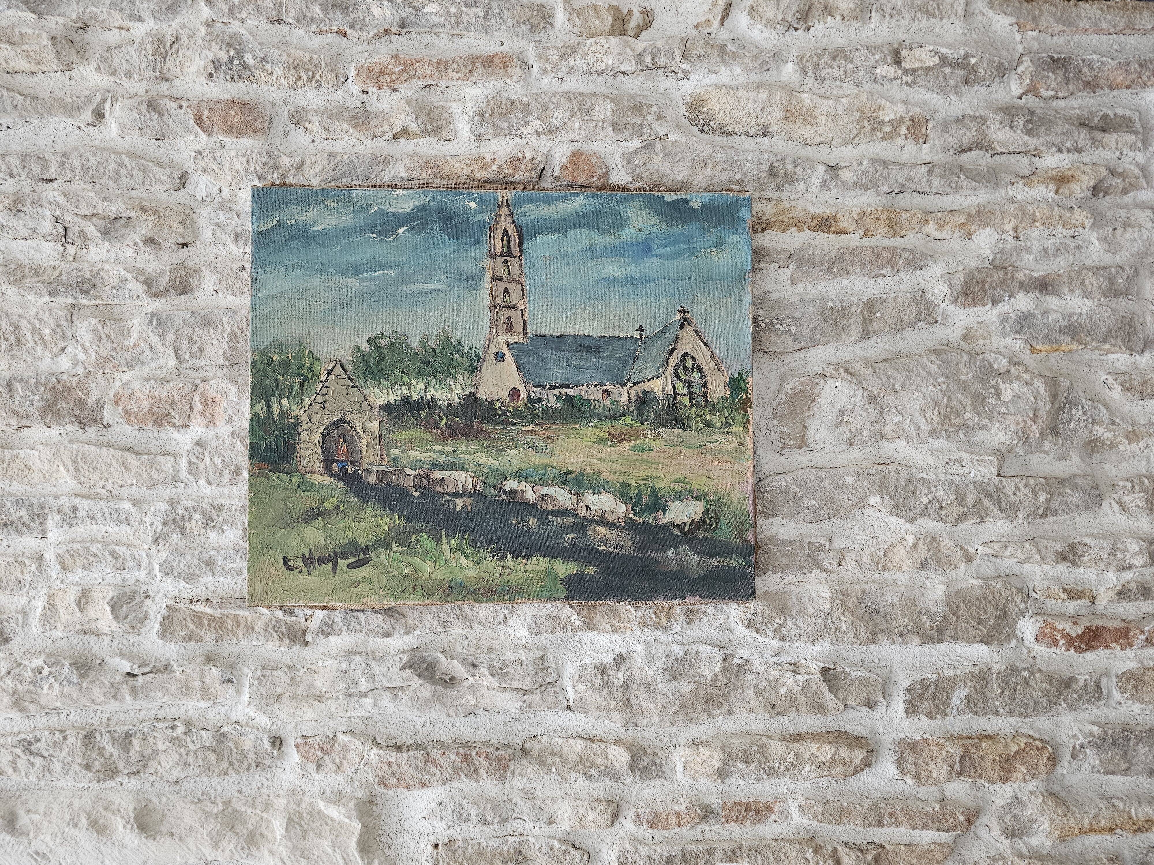 Painting - Oil on canvas Breton Village Signed Louis Hayaux (1897 - 1982)