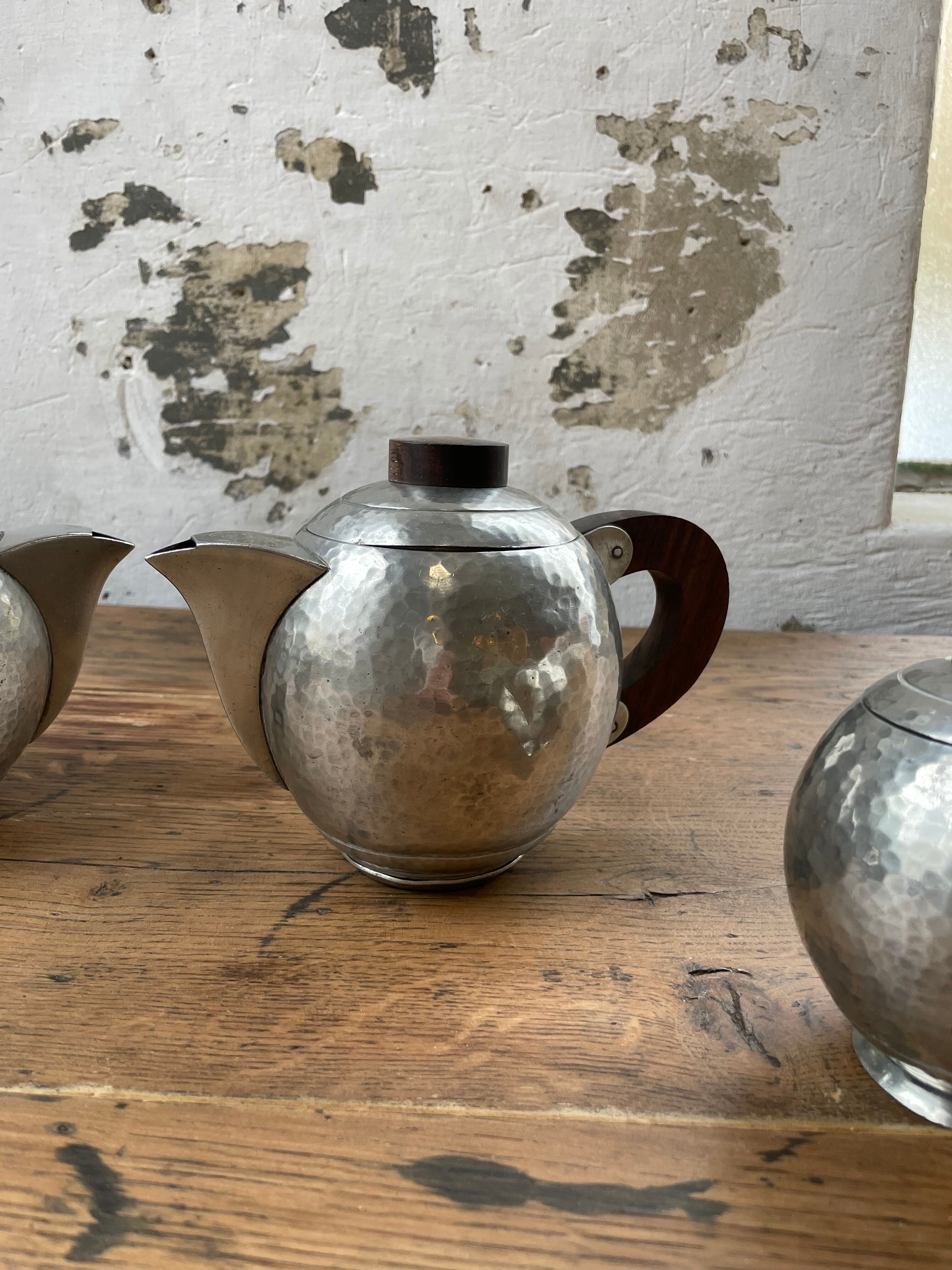 René Delavan Art Deco Pewter Teapot Set