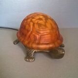 Turtle night light, patinated bronze and glass paste 1980