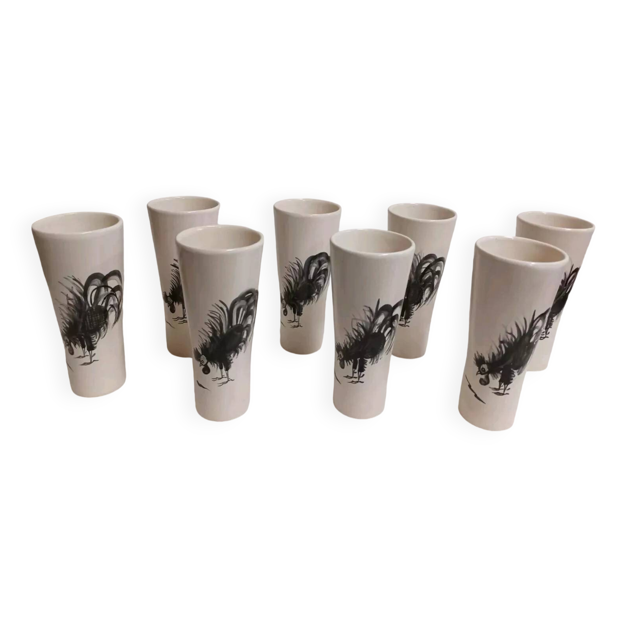 8 Vintage France Hand Painted Ceramic Cups