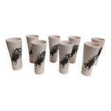 8 Vintage France Hand Painted Ceramic Cups