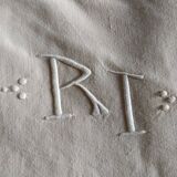 Old linen & ecru cotton sheet - Monogram - 205 x 260 cm - New condition
