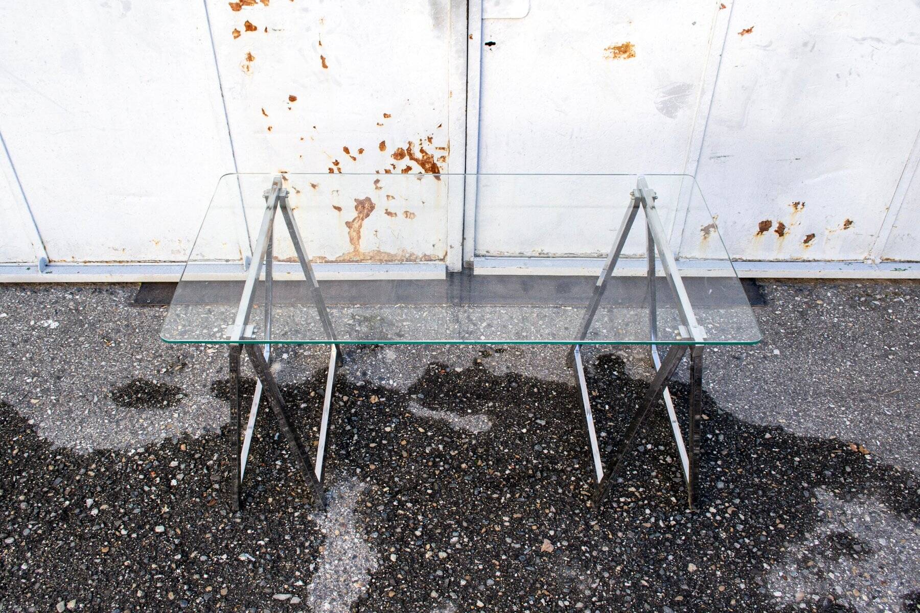 Tavolino vintage in acciaio cromato, anni '70