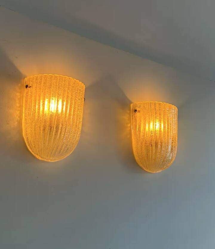 Pair of vintage murano wall lights, zonca italy 1970