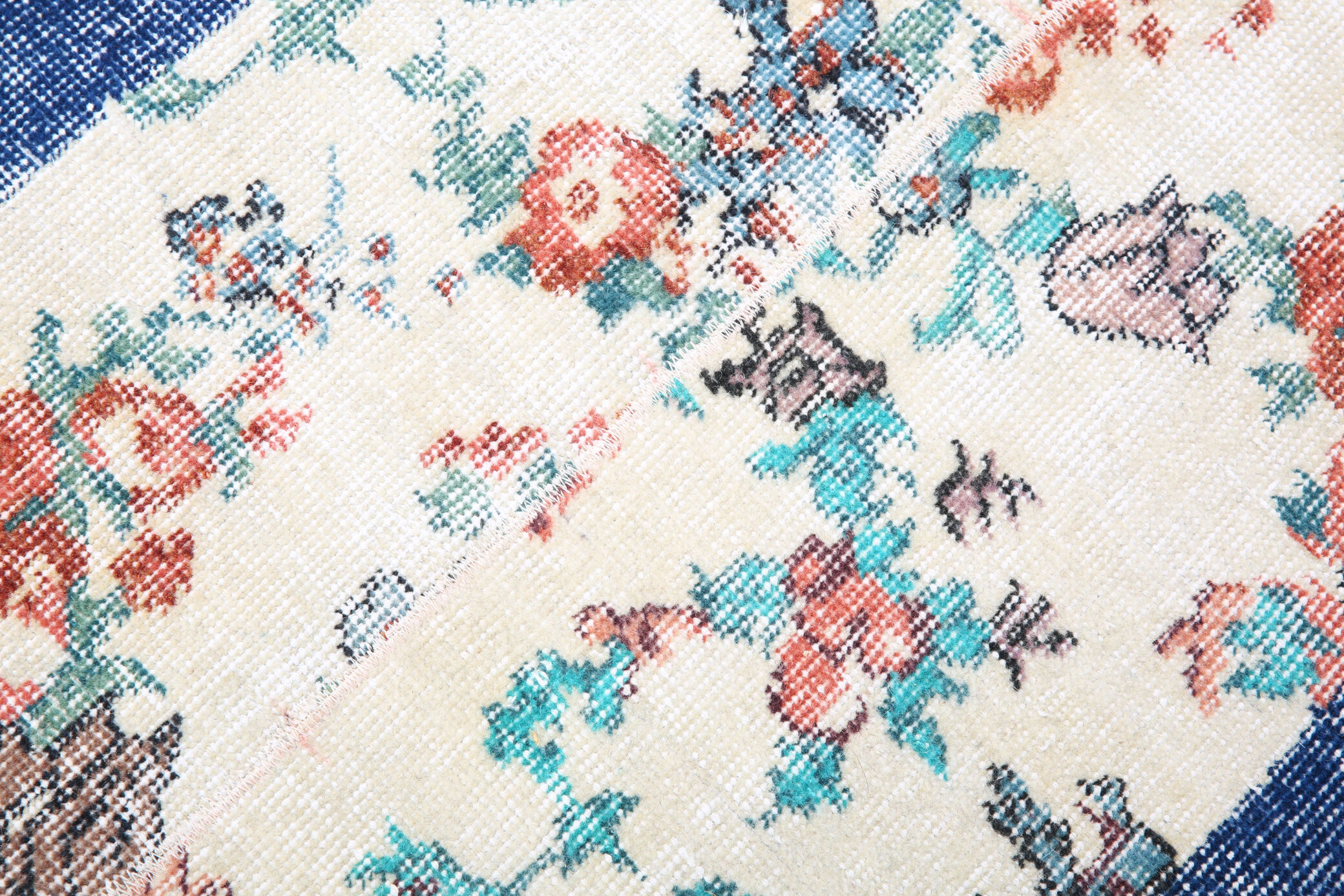 Blue floral vintage runner rug 275x74cm