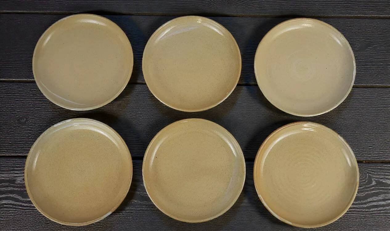 6 stoneware dessert plates, Auger Pottery