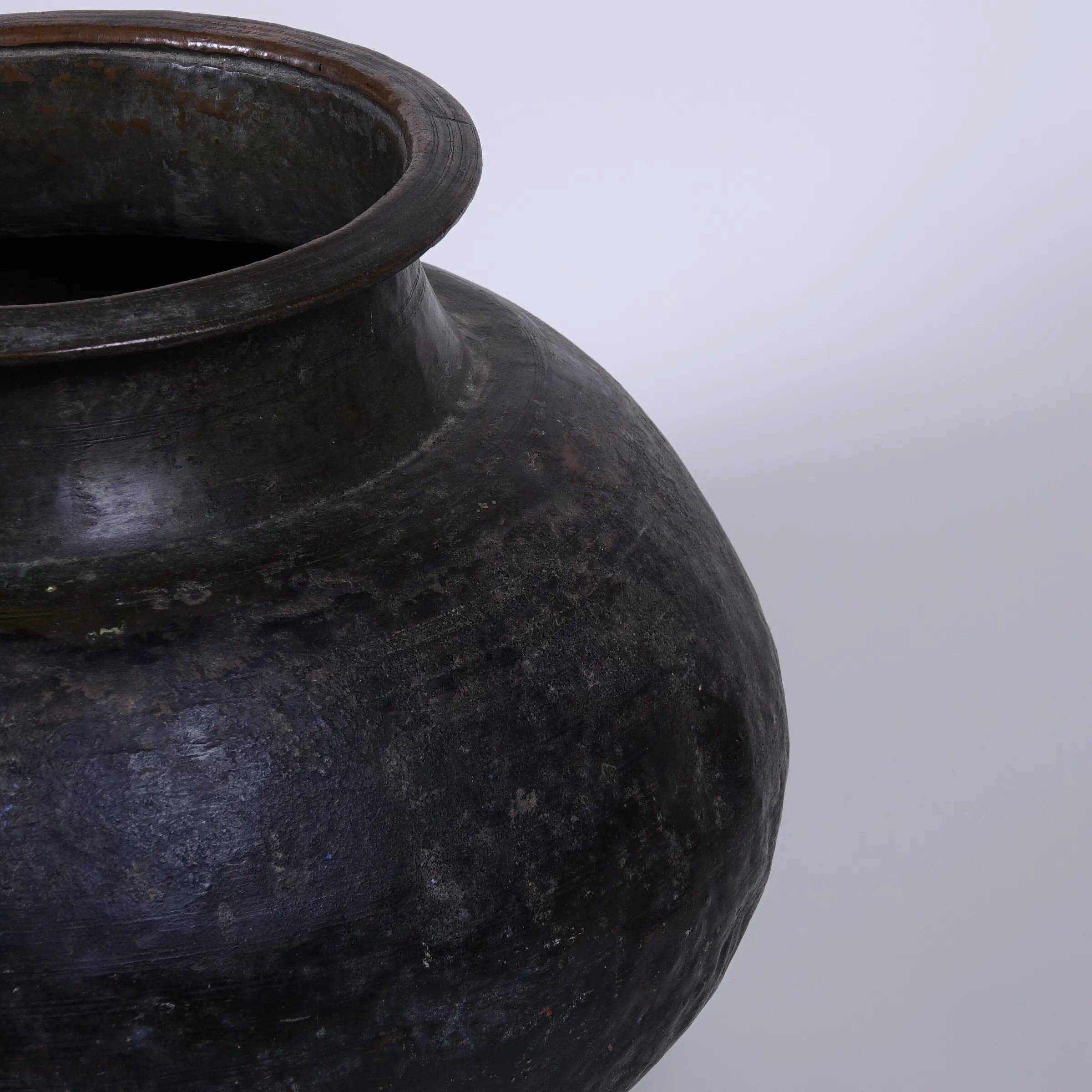 Tambe - Large patinated copper temple jar