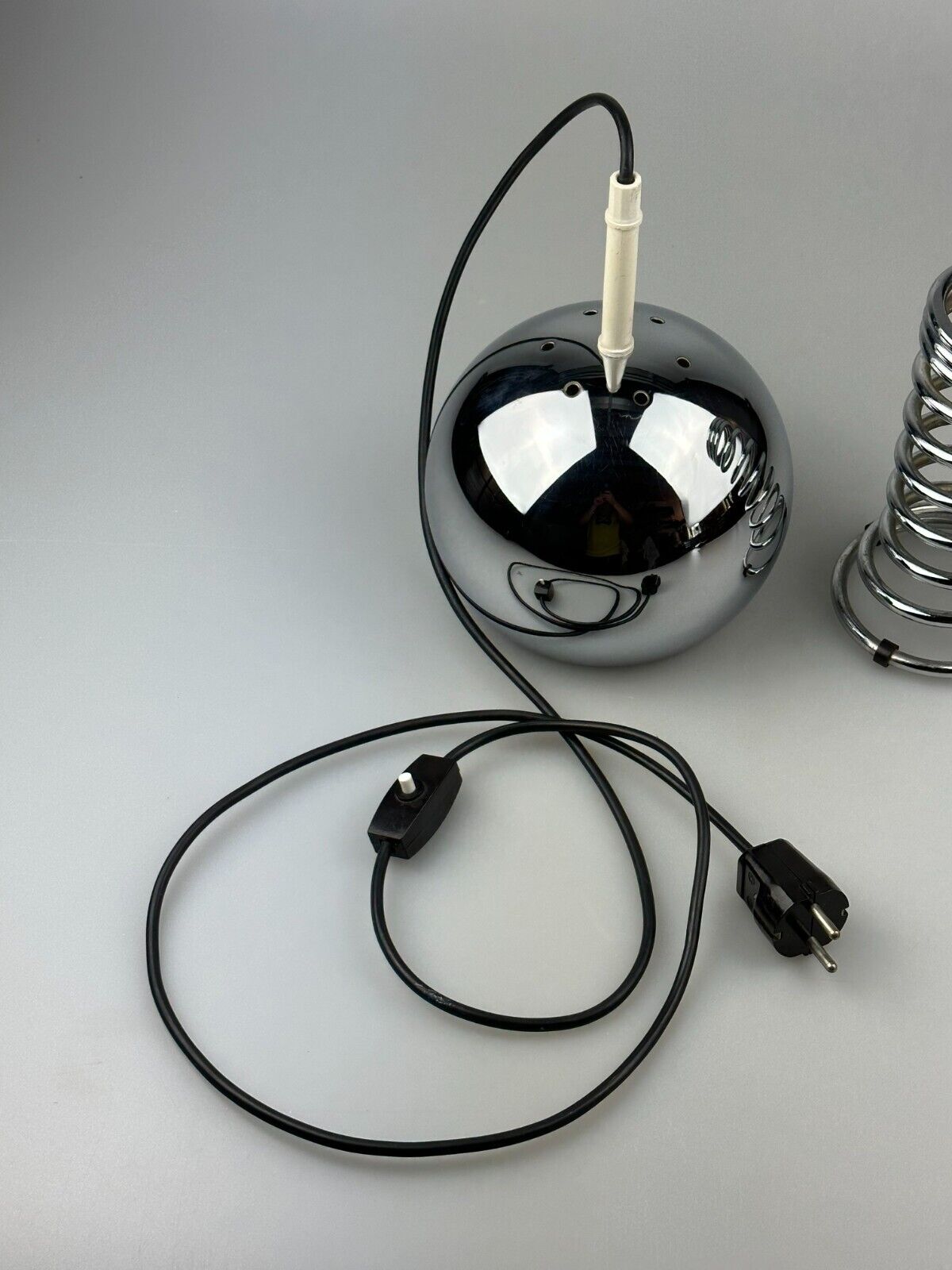 60s 70s table lamp ball lamp spring chrome metal space age design
