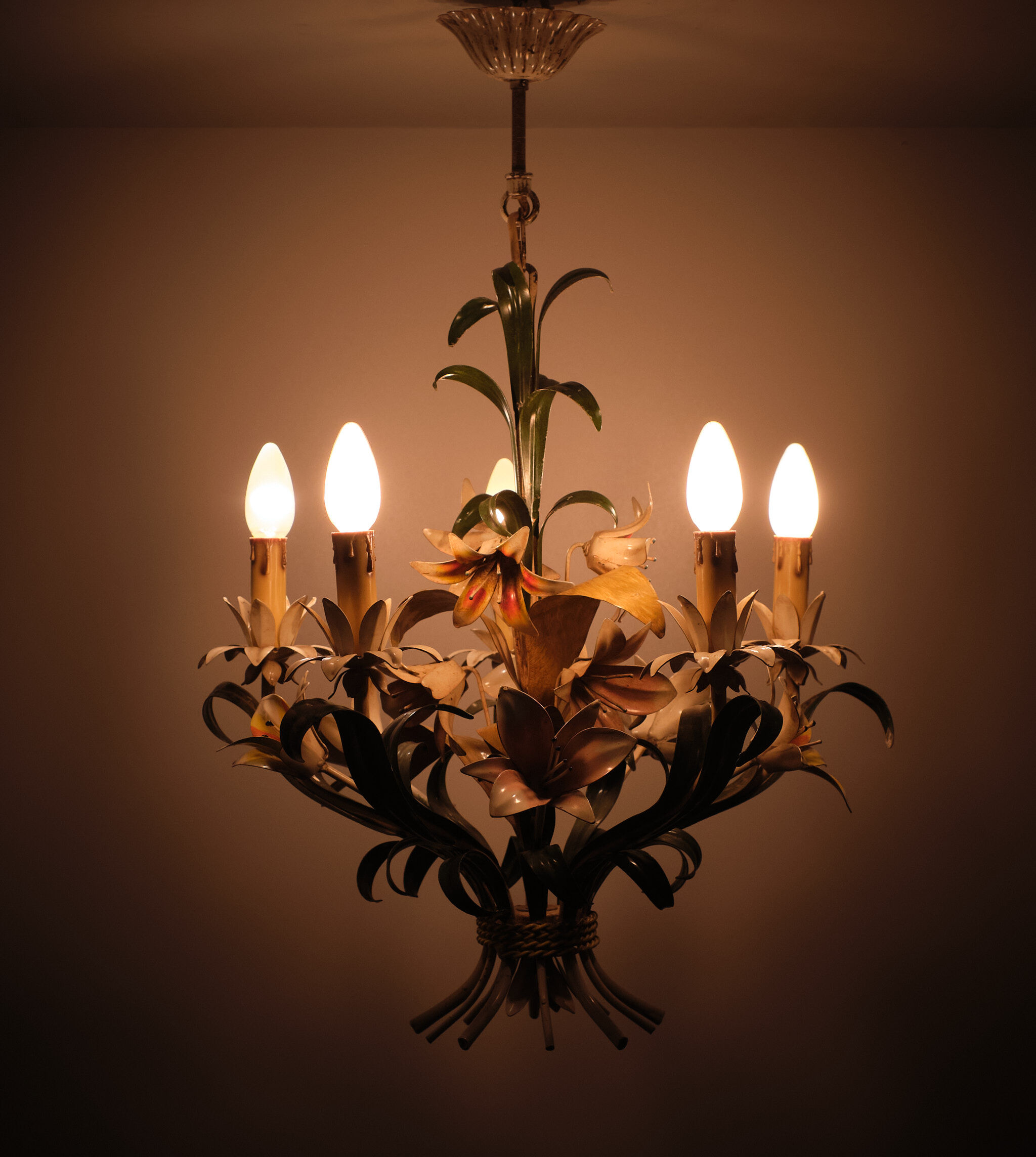 Italian metal flower chandelier, 1960s
