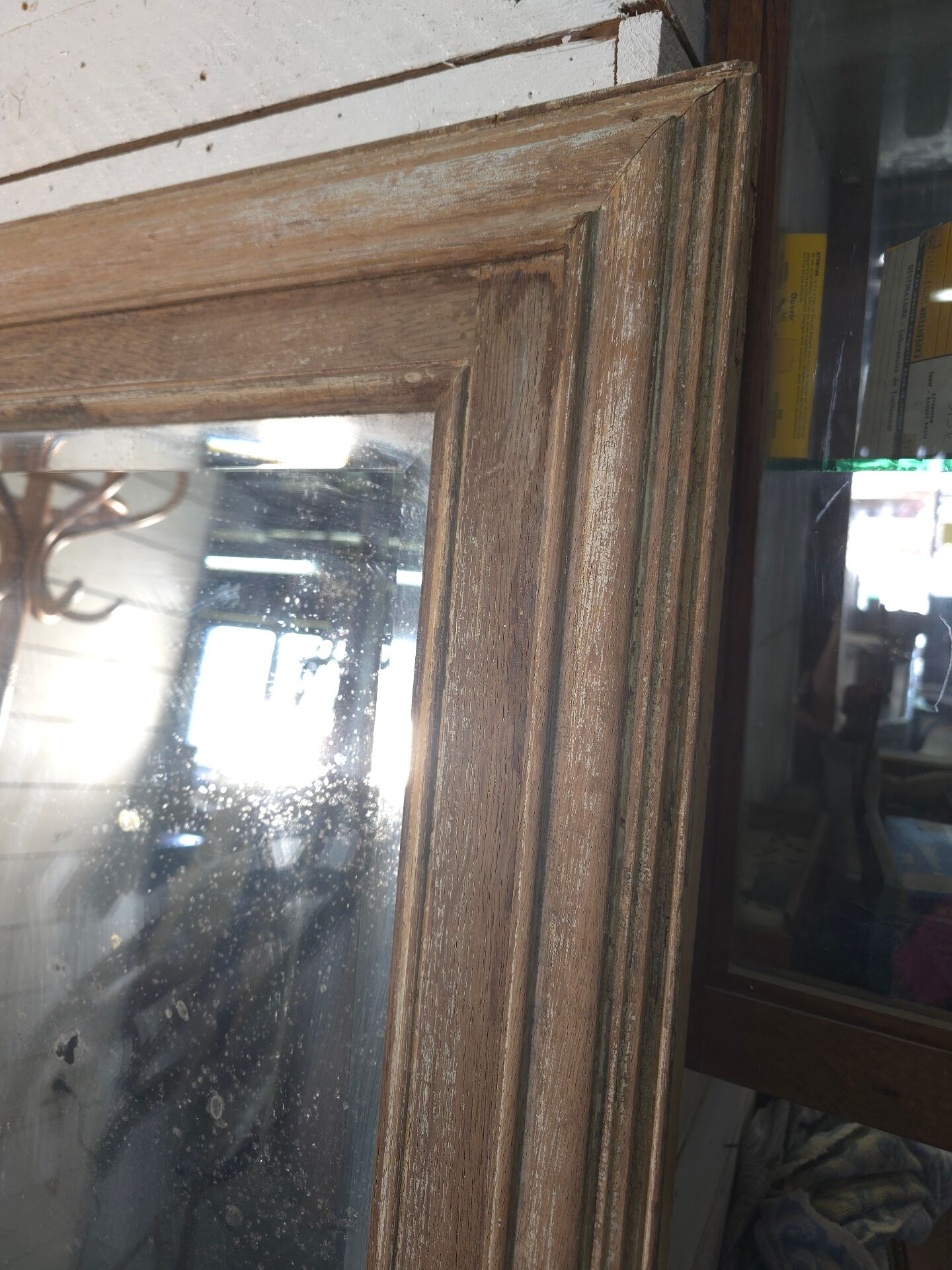 Large bevelled floor mirror in oak