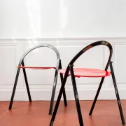 Vintage Clio chairs by Giorgio Cattelan for Cidue, black metal and wood.