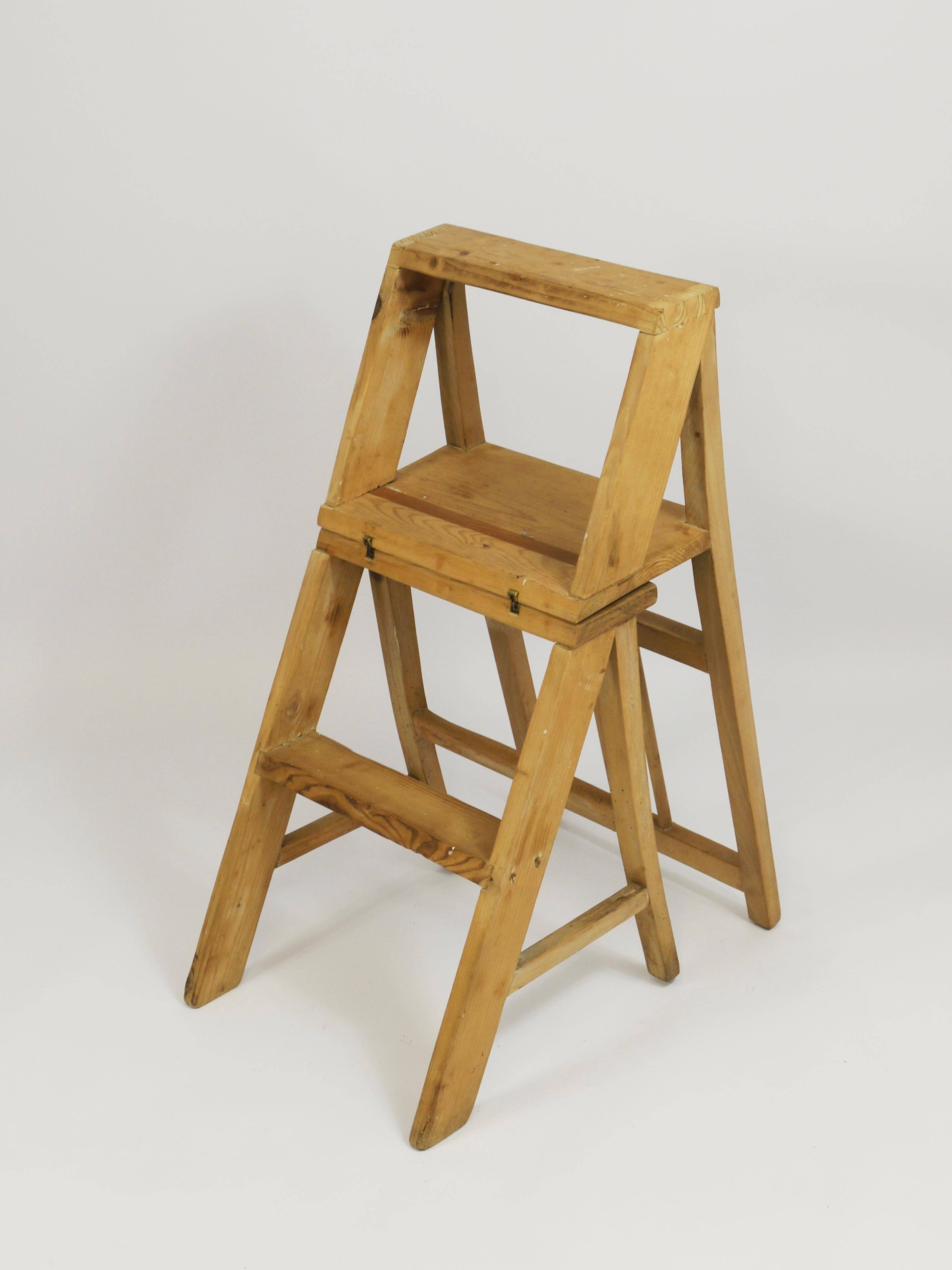 Folding metamorphic library ladder, Arts & Crafts, Vienna, 1900s