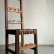 2 brutalist carved wood dining chairs with leather seat | The Netherlands | 1970s
