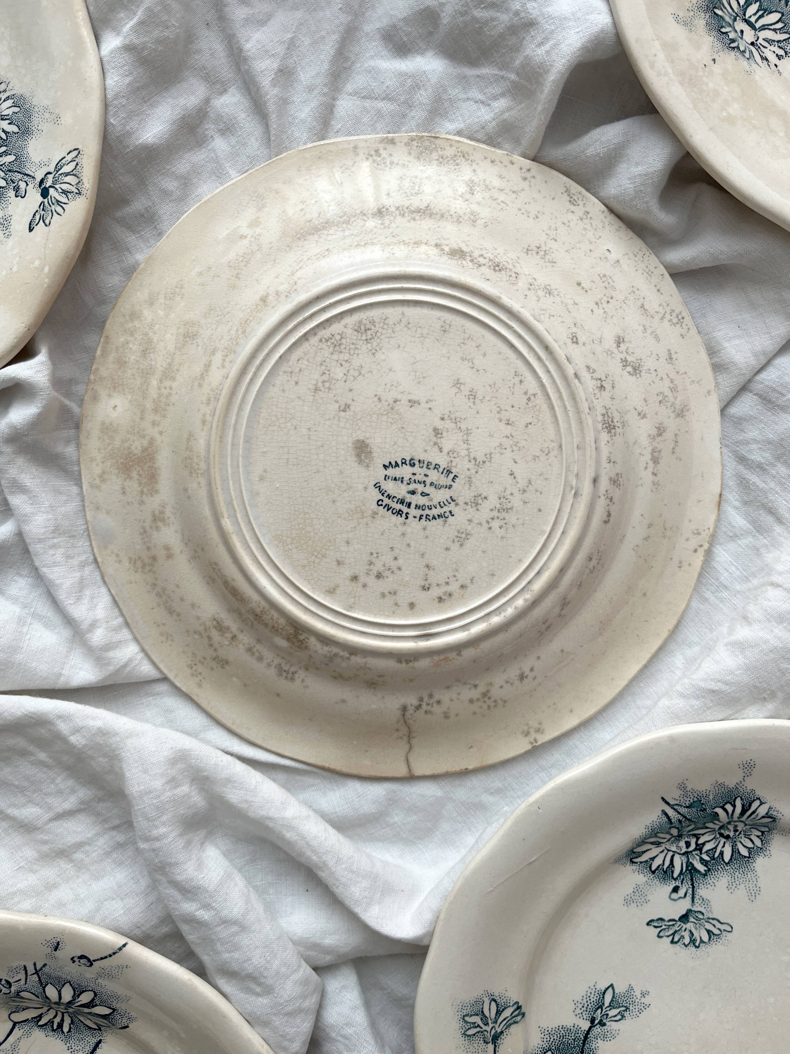 7 "Marguerite" ironstone dessert plates from the Nouvelle Givors pottery factory