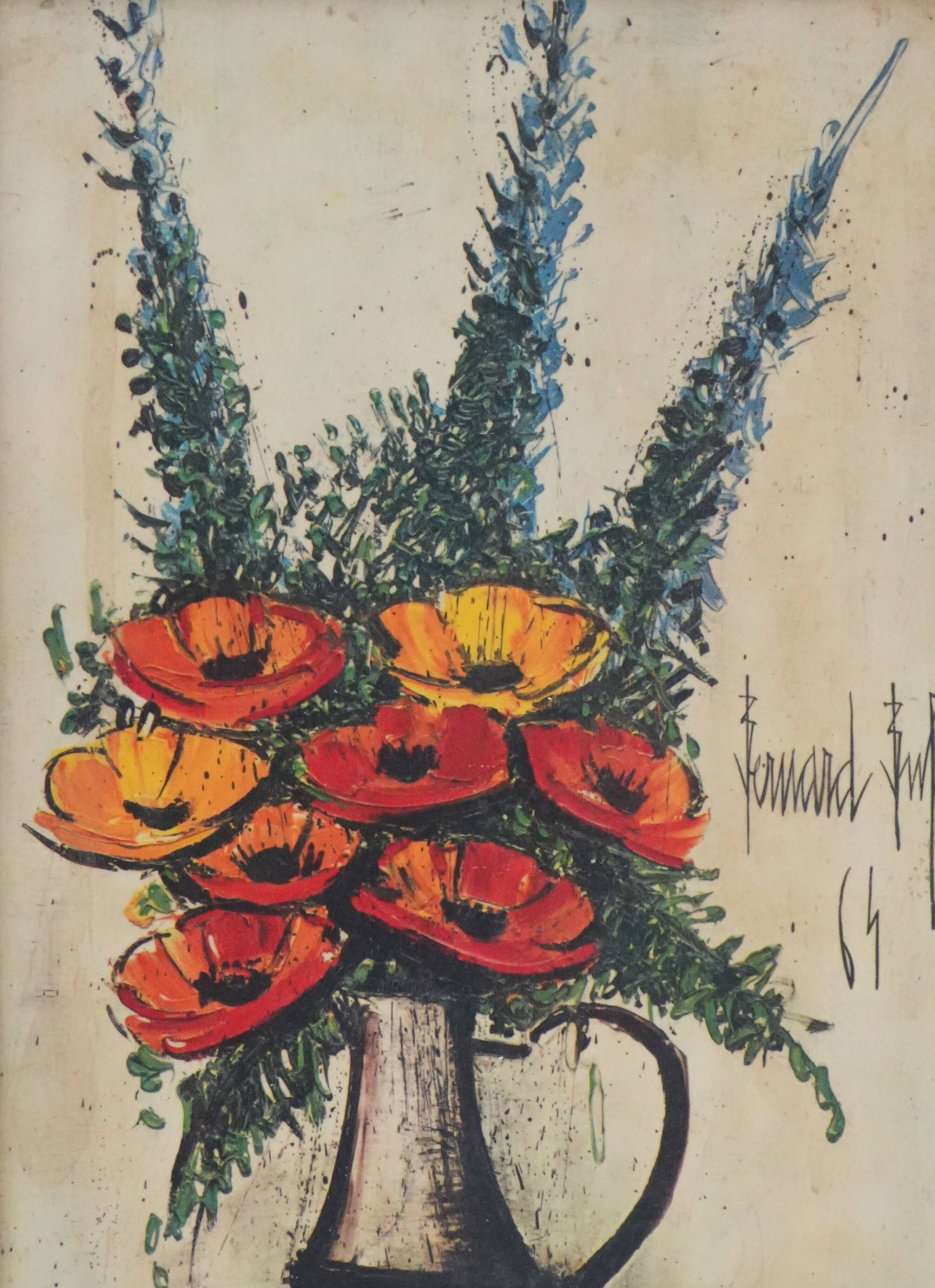 Bernard BUFFET: The bouquet of flowers, lithograph on framed canvas.