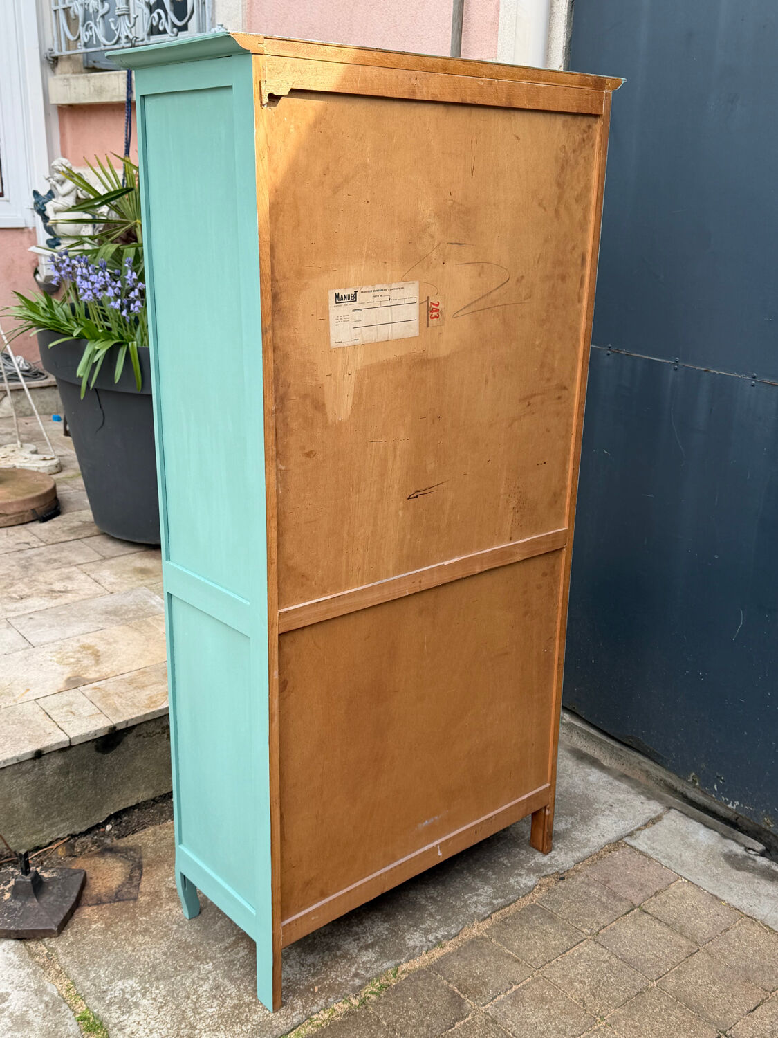 Vintage grey-green glass cabinet from the 1960s.