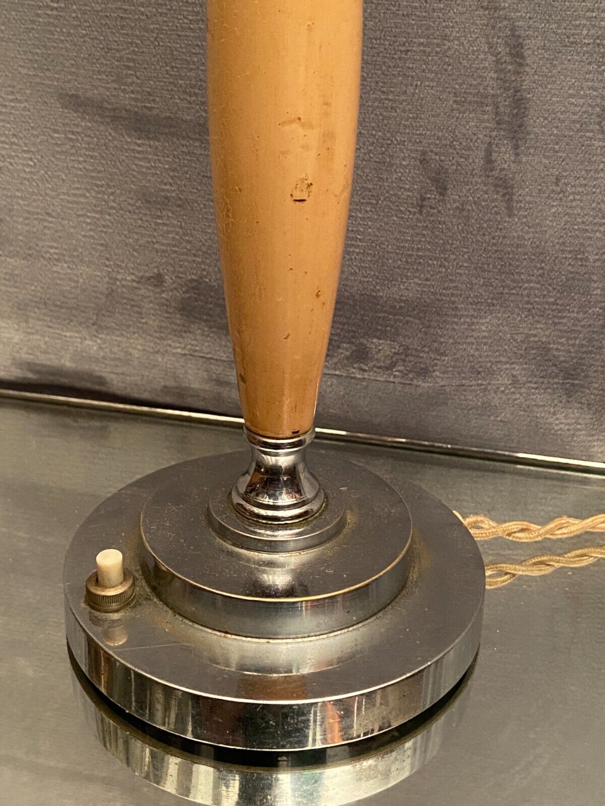 Wooden lamp foot on chromed metal frame design 1930-1950