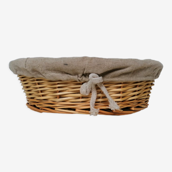 Corbeille pain panetière rotin tressé recouvert de tissu lin