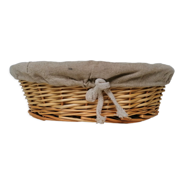 Corbeille pain panetière rotin tressé recouvert de tissu lin