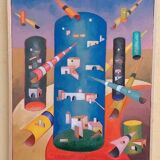 Peinture abstraite, cubisme, franco balleri huile sur toile 'le case alte'