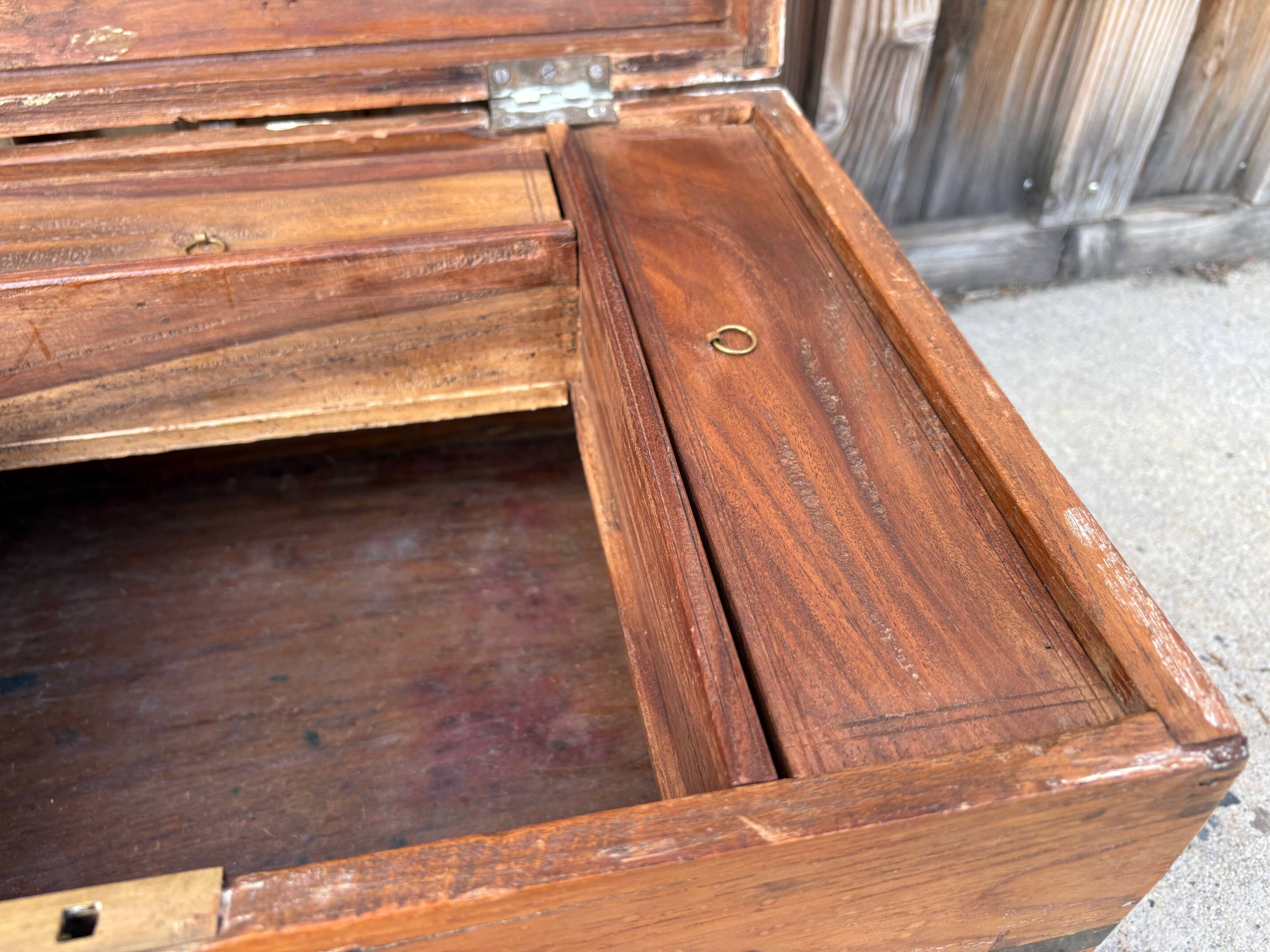 Antique camphor chest made of camphor wood and brass