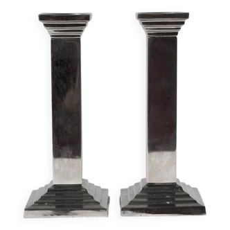 Pair Of Art Deco Silver Plated Candle Holders