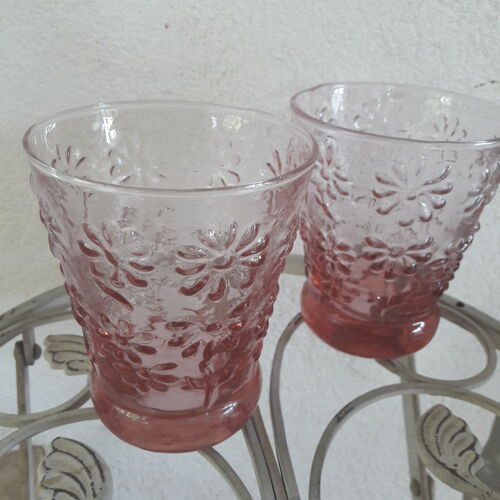 2 Verres eau rose motif floral
