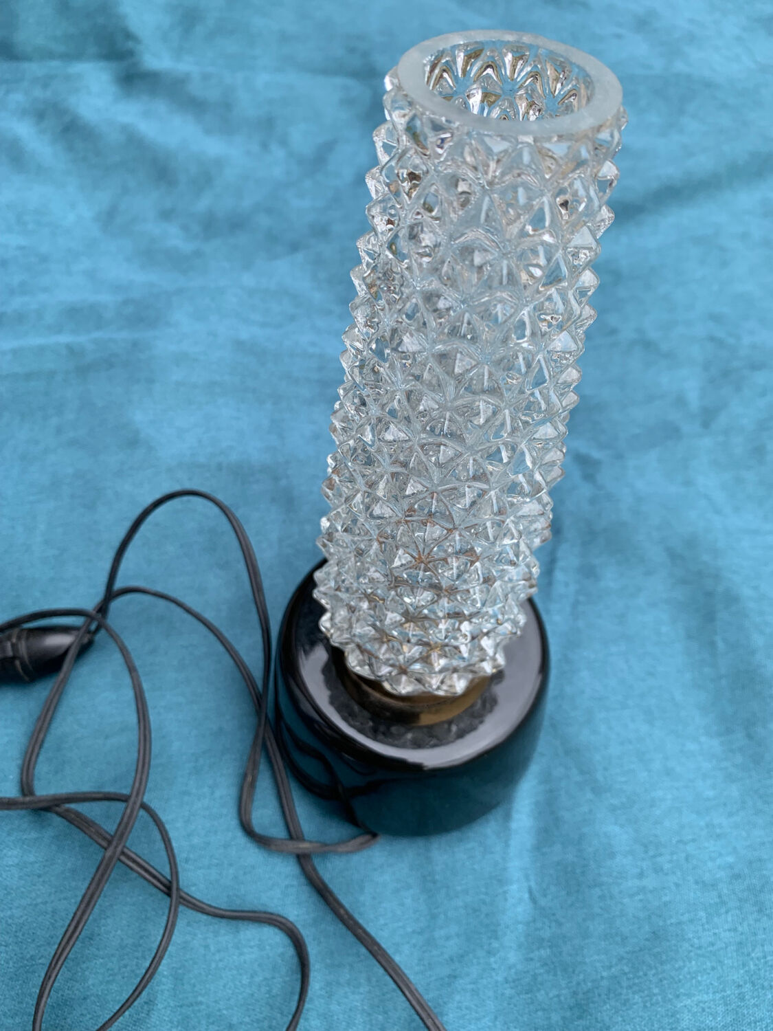 Glass night light black ceramic foot years 50 60