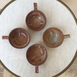 Set of 4 stoneware bowls with square handle