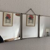 Vintage 1950s triptych barber's mirror, terracotta - 27 x 65 cm