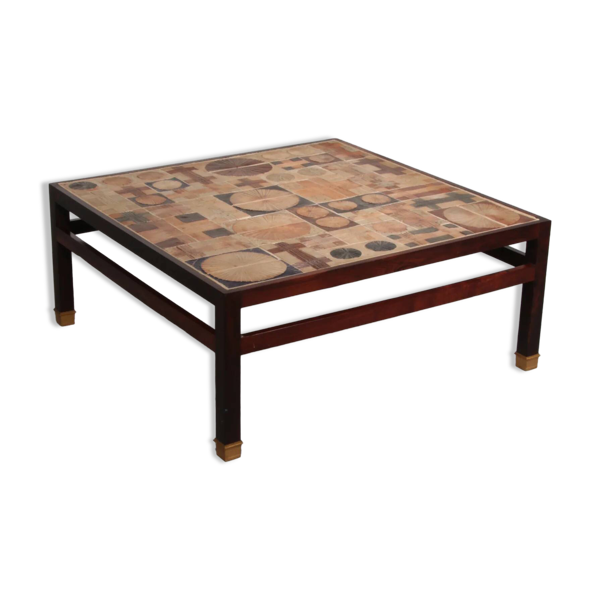 Table basse carrée en céramique et wengé Tue Poulsen par Erik Wørts, Danemark, années 1960