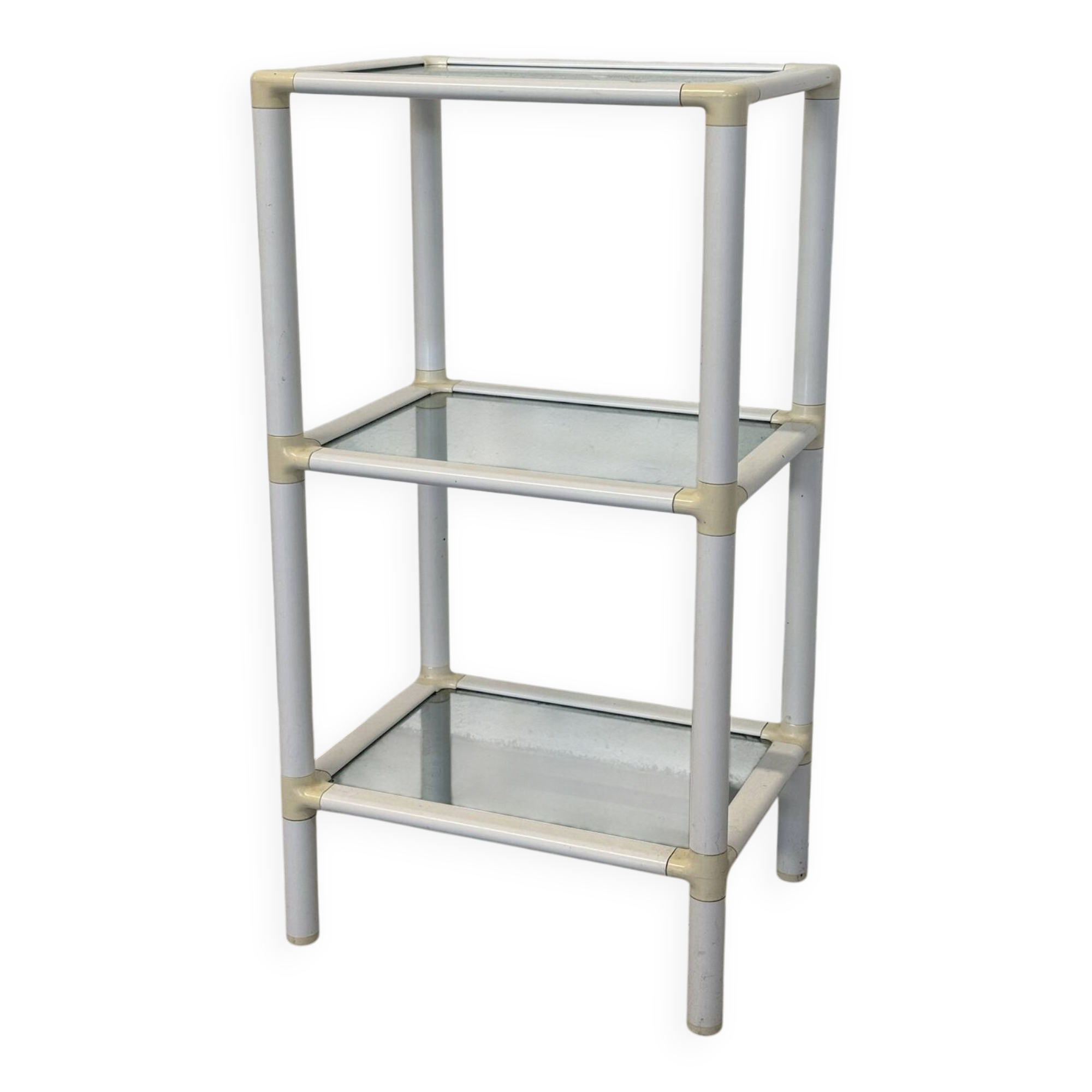 Small 3-Tier Shelf – White & Glass, Space Age Style