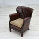Fauteuil danois des années 1930, cuir marron, velours.