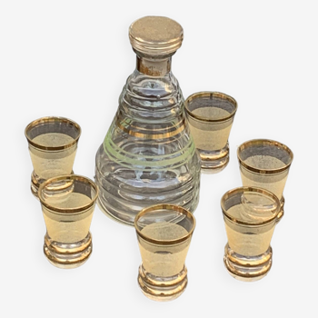 Liqueur service composed of a baby gray green granite glass carafe, and 6 port glasses