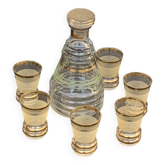 Liqueur service composed of a baby gray green granite glass carafe, and 6 port glasses
