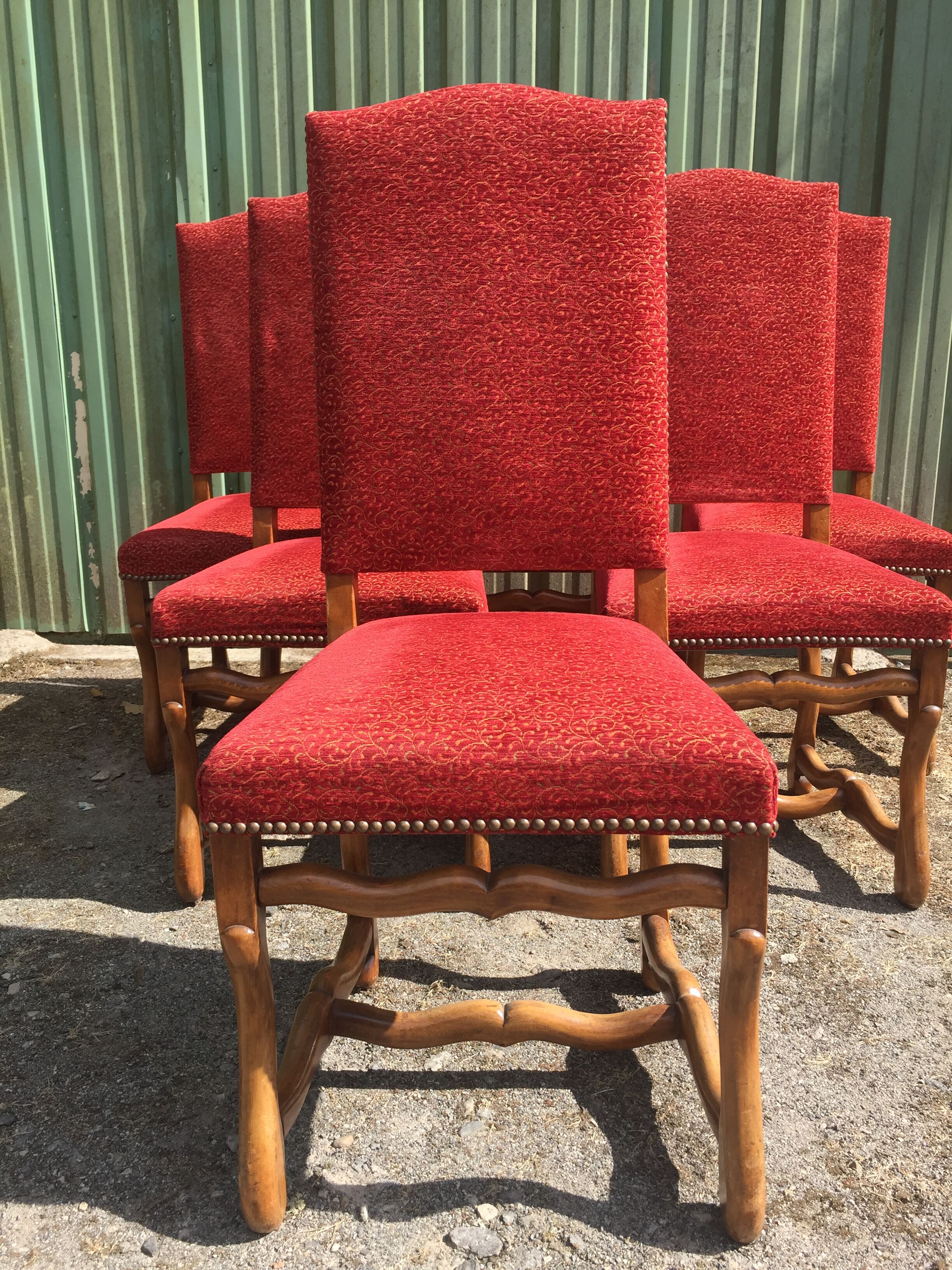 Vintage Louis XIII style chairs sheep bones in beech and velvet.