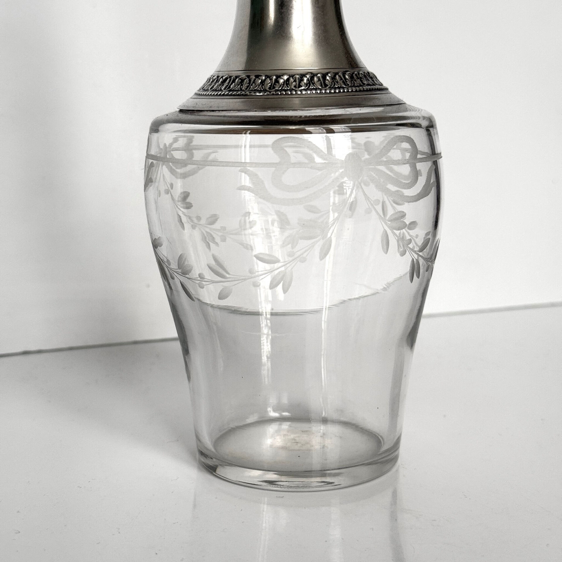 Antique Crystal and Solid Silver Carafe – Ribbon & Garland Decoration