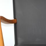 Antique black leather and oak desk chair 1900s, Sweden