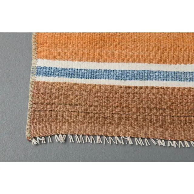 Vintage Turkish Hand-Knotted Wool Cotton Orange Runner Rug 55x319