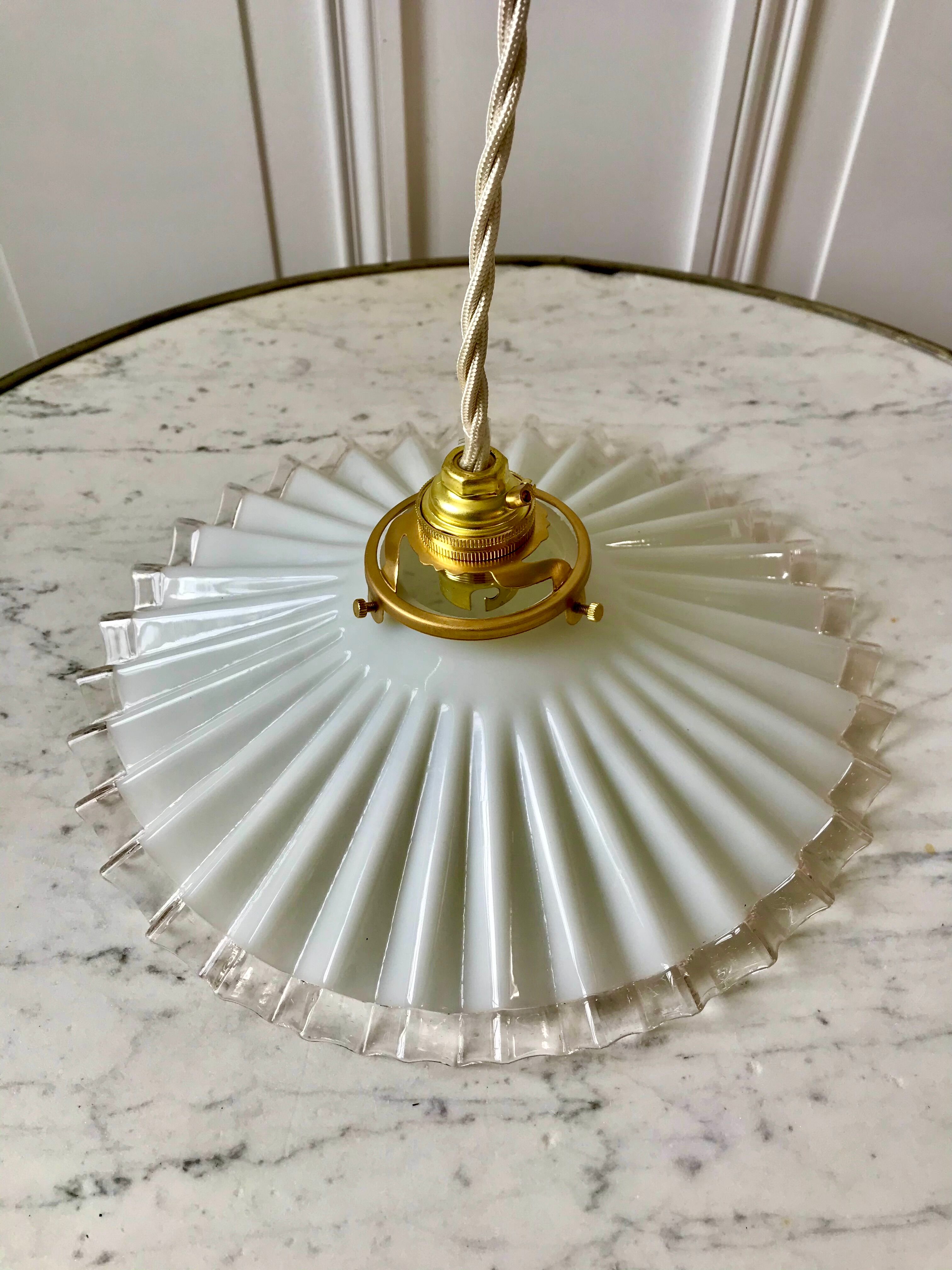 suspension in pleated opaline early 20th century