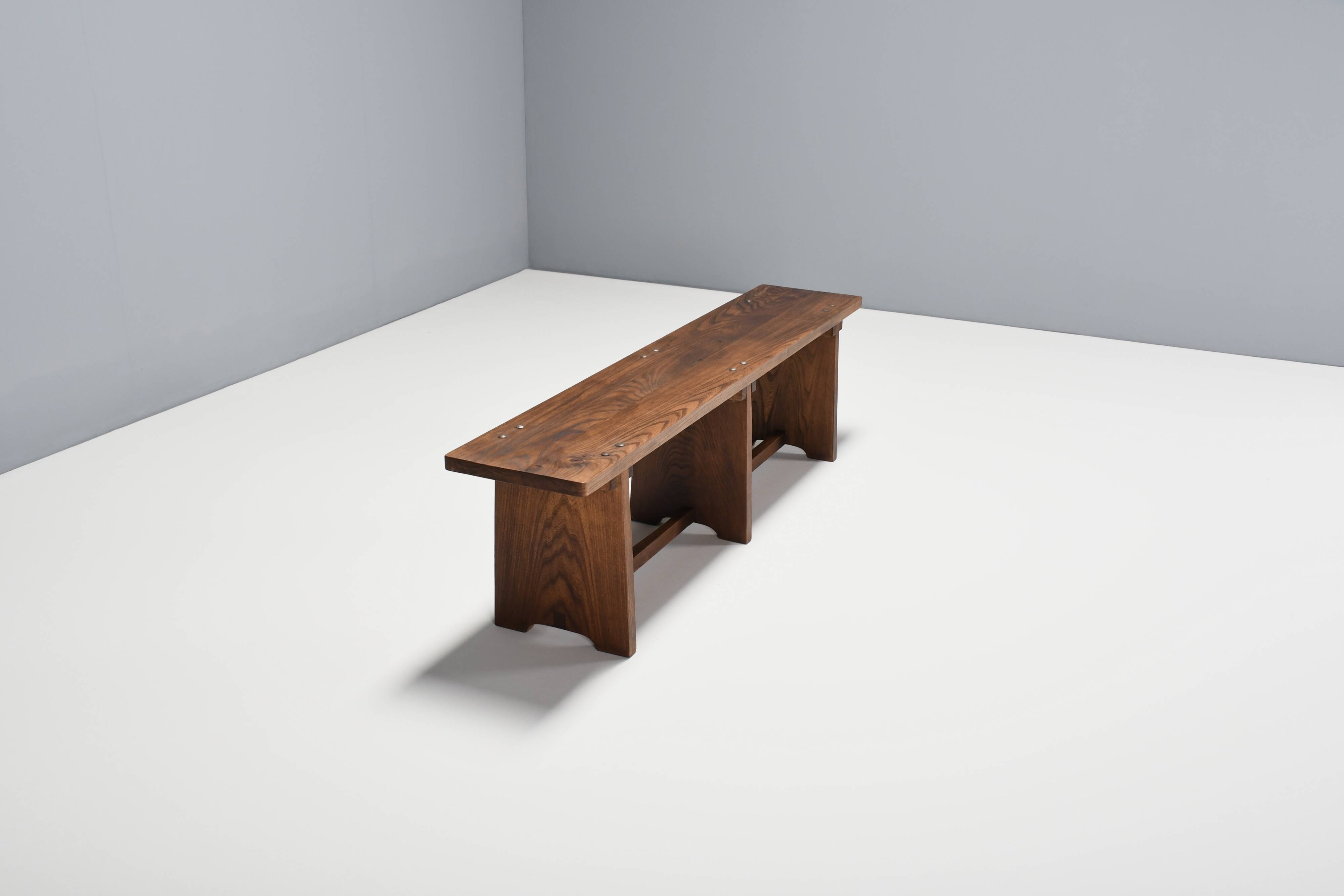 Set of French Artisan Benches in Solid Elm Wood, 1960s