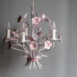 Vintage toleware chandelier with floral motifs, Italy from the 1960s.